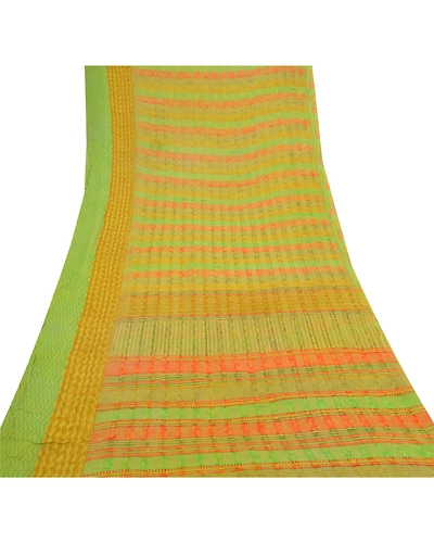 Sanskriti Vintage Sarees Green Pure Georgette Silk Printed Sari 5Yd Craft Fabric, PRG-9556-Green-Printed Floral Design-Pure Georgette Silk-8