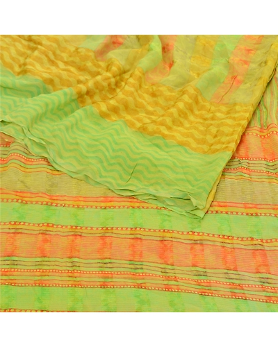 Sanskriti Vintage Sarees Green Pure Georgette Silk Printed Sari 5Yd Craft Fabric, PRG-9556-Green-Printed Floral Design-Pure Georgette Silk-9