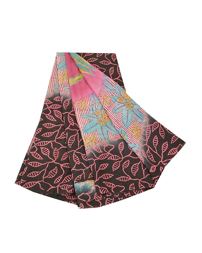 Sanskriti Vintage Sarees Black Pure Georgette Silk Printed Sari 5Yd Craft Fabric, PRG-9558-Black-Printed Floral Design-Pure Georgette Silk-2