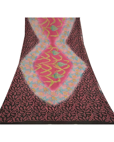 Sanskriti Vintage Sarees Black Pure Georgette Silk Printed Sari 5Yd Craft Fabric, PRG-9558-Black-Printed Floral Design-Pure Georgette Silk-8