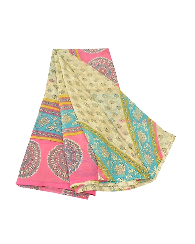 Sanskriti Vintage Sarees Green Georgette Printed Sari Soft Floral Craft Fabric, PRG-9572-Green-Printed Floral Design-Georgette-2