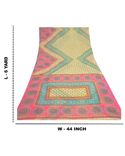 Sanskriti Vintage Sarees Green Georgette Printed Sari Soft Floral Craft Fabric, PRG-9572-Green-Printed Floral Design-Georgette-3