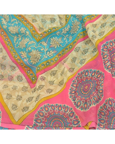 Sanskriti Vintage Sarees Green Georgette Printed Sari Soft Floral Craft Fabric, PRG-9572-Green-Printed Floral Design-Georgette-6