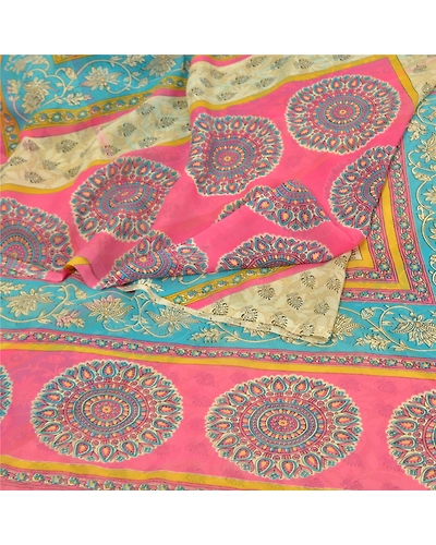 Sanskriti Vintage Sarees Green Georgette Printed Sari Soft Floral Craft Fabric, PRG-9572-Green-Printed Floral Design-Georgette-7