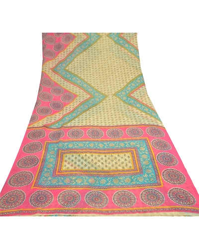Sanskriti Vintage Sarees Green Georgette Printed Sari Soft Floral Craft Fabric, PRG-9572-Green-Printed Floral Design-Georgette-8