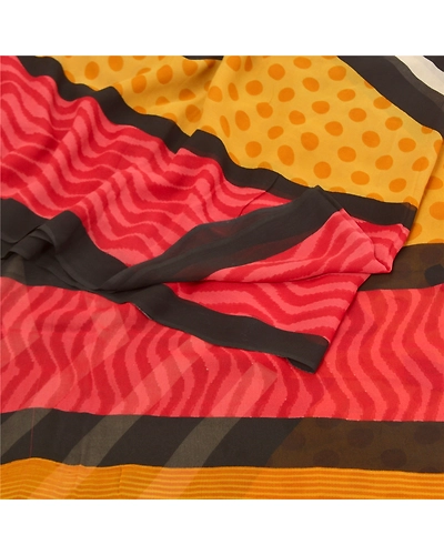 Sanskriti Vintage Sarees Black Pure Georgette Silk Printed Sari 5Yd Craft Fabric, PRG-9584-Black-Printed Floral Design-Pure Georgette Silk-7