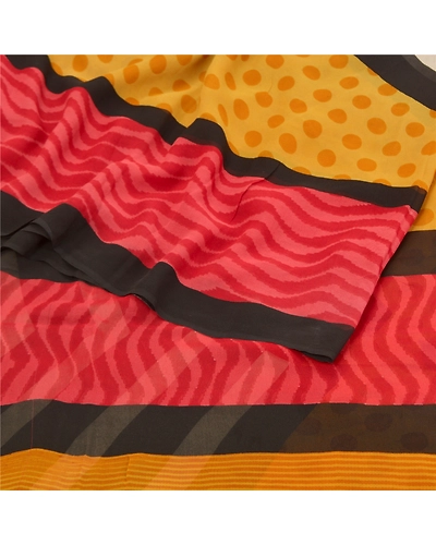 Sanskriti Vintage Sarees Black Pure Georgette Silk Printed Sari 5Yd Craft Fabric, PRG-9584-Black-Printed Floral Design-Pure Georgette Silk-9