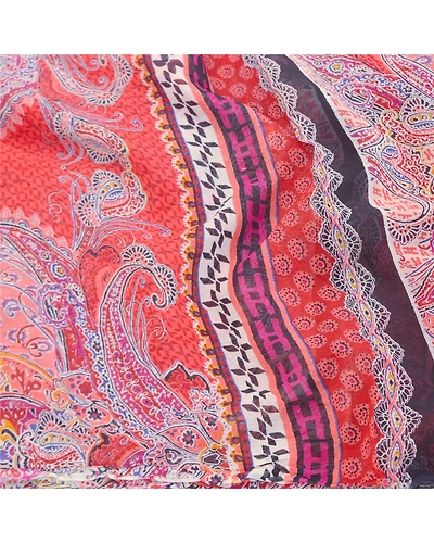 Sanskriti Vintage Sarees Red Blend Georgette Sari Printed Soft 5Yd Craft Fabric, PRG-9603-Red-Printed Floral Design-Blend Georgette-6