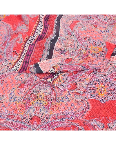 Sanskriti Vintage Sarees Red Blend Georgette Sari Printed Soft 5Yd Craft Fabric, PRG-9603-Red-Printed Floral Design-Blend Georgette-7