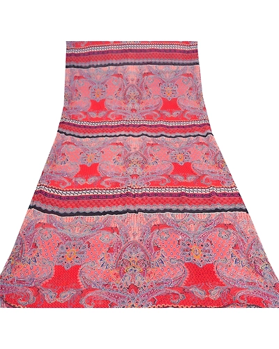 Sanskriti Vintage Sarees Red Blend Georgette Sari Printed Soft 5Yd Craft Fabric, PRG-9603-Red-Printed Floral Design-Blend Georgette-8