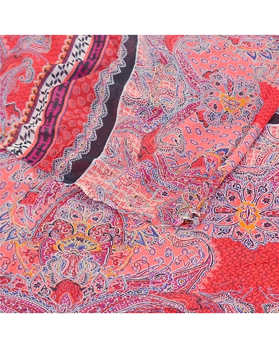 Sanskriti Vintage Sarees Red Blend Georgette Sari Printed Soft 5Yd Craft Fabric, PRG-9603-Red-Printed Floral Design-Blend Georgette-9