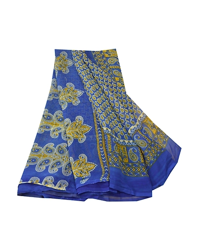 Sanskriti Vintage Sarees Blue Blend Georgette Printed Sari Soft 5Yd Craft Fabric, PRG-9609-Blue-Printed Floral Design-Blend Georgette-2
