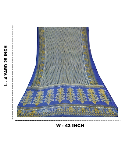 Sanskriti Vintage Sarees Blue Blend Georgette Printed Sari Soft 5Yd Craft Fabric, PRG-9609-Blue-Printed Floral Design-Blend Georgette-3