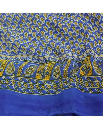 Sanskriti Vintage Sarees Blue Blend Georgette Printed Sari Soft 5Yd Craft Fabric, PRG-9609-Blue-Printed Floral Design-Blend Georgette-6