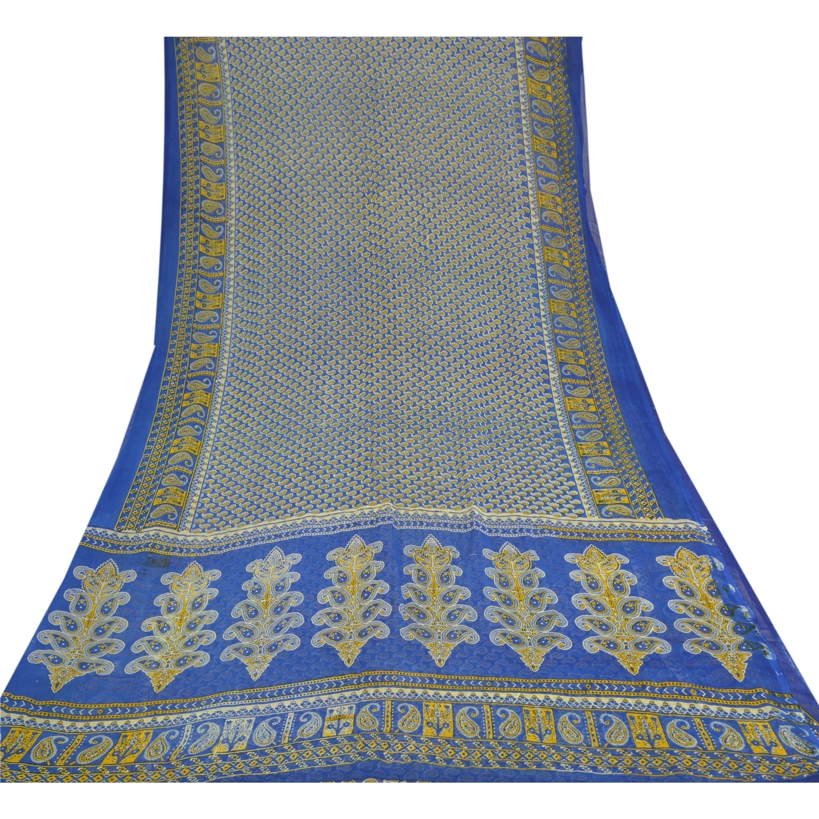 Sanskriti Vintage Sarees Blue Blend Georgette Printed Sari Soft 5Yd Craft Fabric, PRG-9609-Blue-Printed Floral Design-Blend Georgette-8