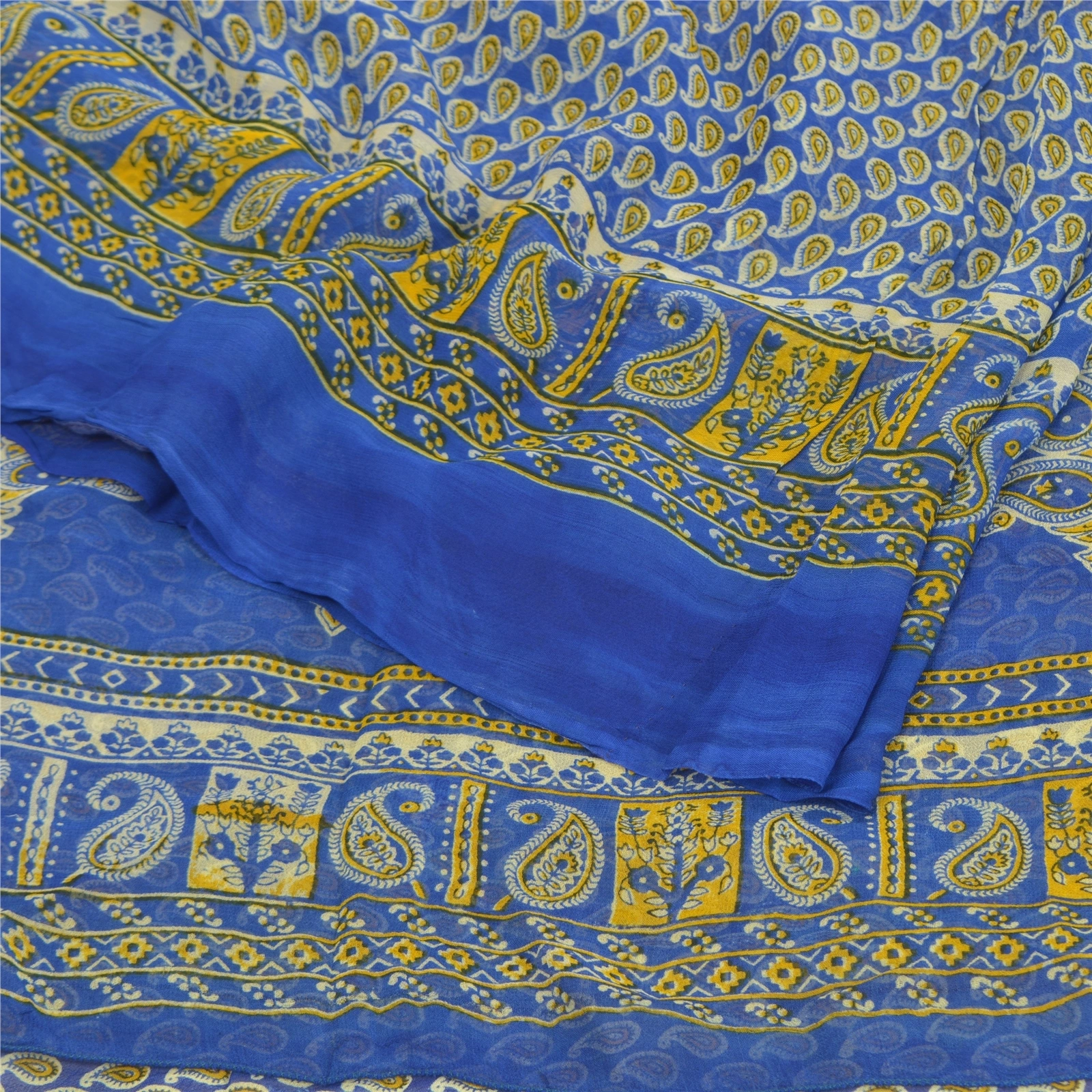 Sanskriti Vintage Sarees Blue Blend Georgette Printed Sari Soft 5Yd Craft Fabric, PRG-9609-Blue-Printed Floral Design-Blend Georgette-9