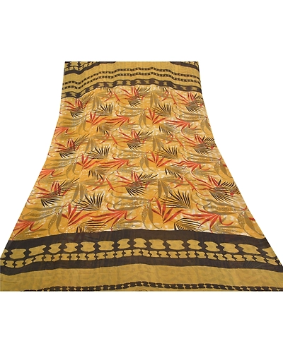 Sanskriti Vintage Sarees Green Pure Georgette Sillk Printed Sari Craft Fabric, PRG-9623-Green-Printed Floral Design-Pure Georgette Silk-8