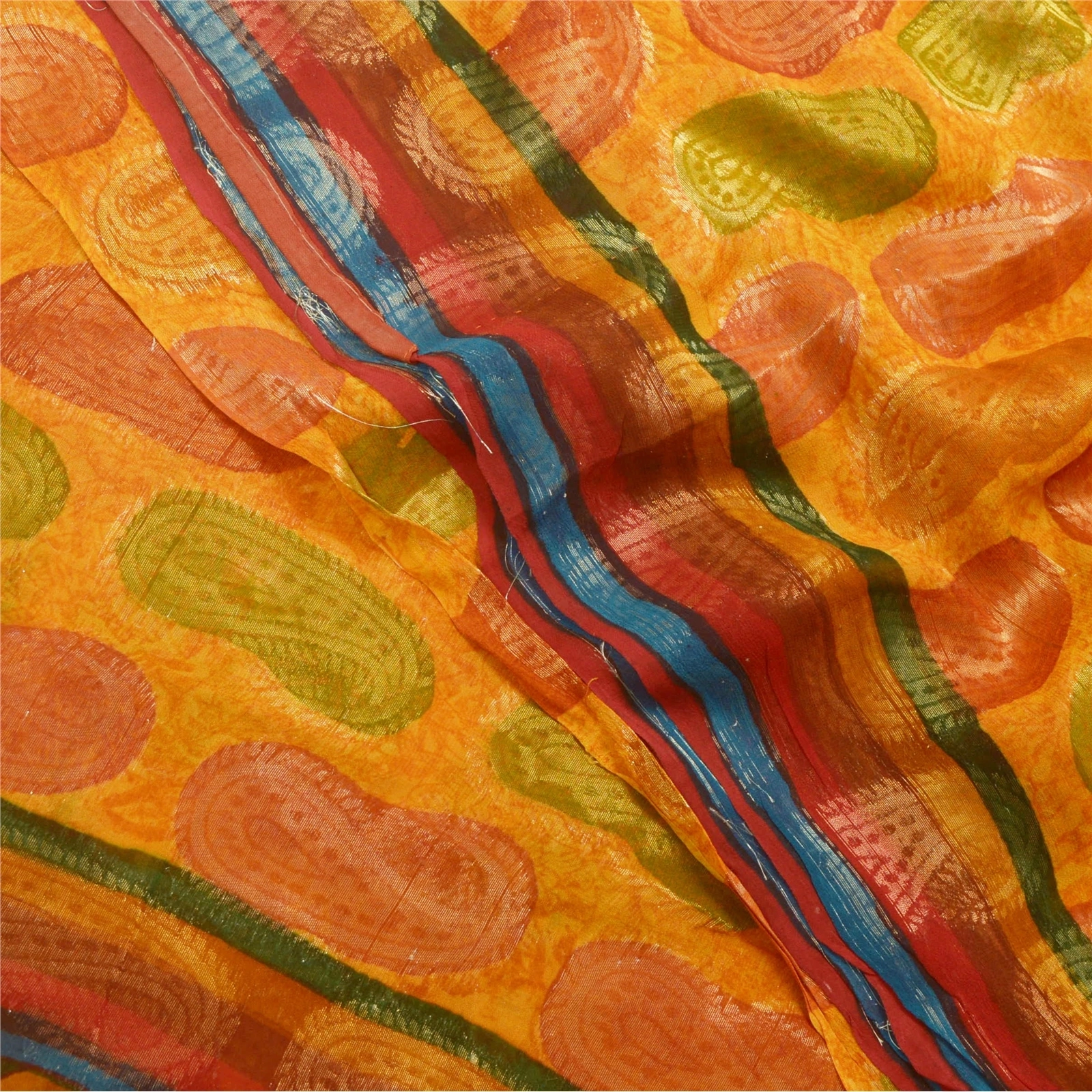 Sanskriti Vintage Sarees Saffron Blend Georgette Woven Printed Sari Craft Fabric, PRG-9652-Saffron-Printed Floral Design-Blend Georgette-1