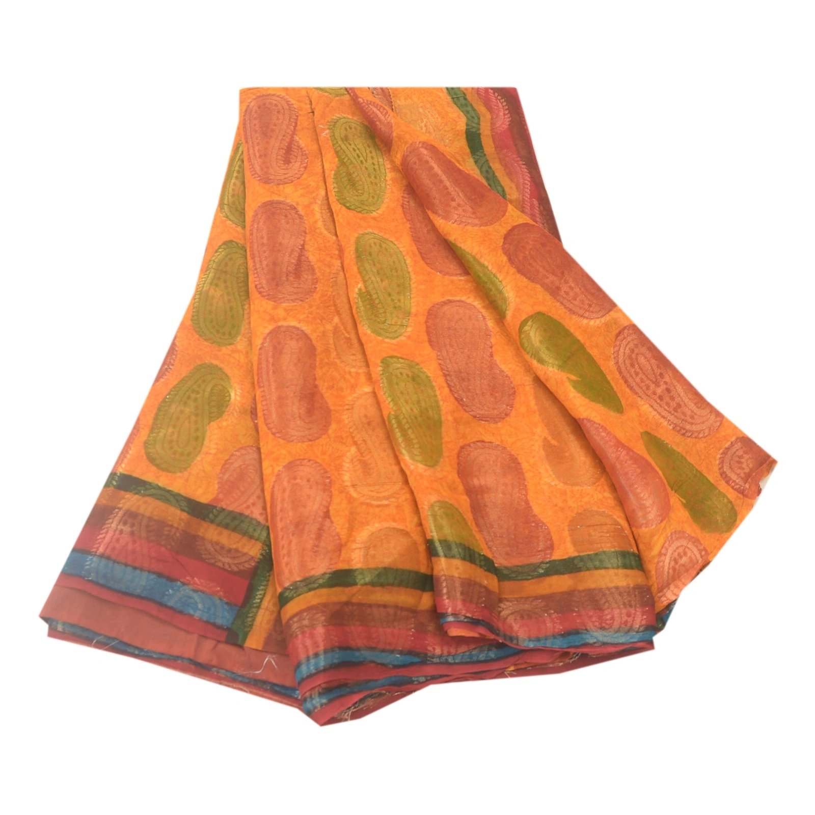 Sanskriti Vintage Sarees Saffron Blend Georgette Woven Printed Sari Craft Fabric, PRG-9652-Saffron-Printed Floral Design-Blend Georgette-2