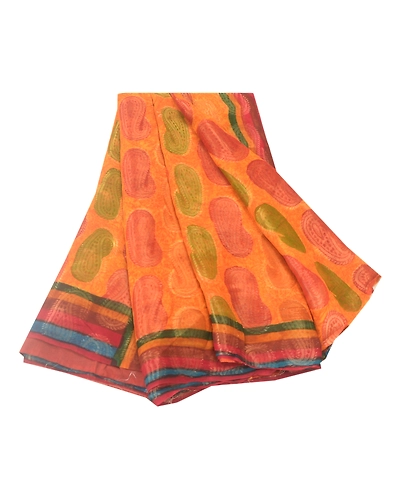 Sanskriti Vintage Sarees Saffron Blend Georgette Woven Printed Sari Craft Fabric, PRG-9652-Saffron-Printed Floral Design-Blend Georgette-2