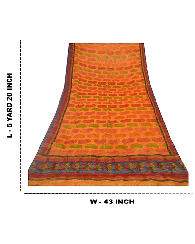 Sanskriti Vintage Sarees Saffron Blend Georgette Woven Printed Sari Craft Fabric, PRG-9652-Saffron-Printed Floral Design-Blend Georgette-3