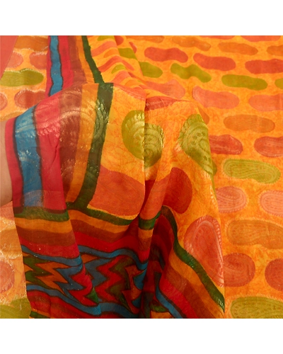 Sanskriti Vintage Sarees Saffron Blend Georgette Woven Printed Sari Craft Fabric, PRG-9652-Saffron-Printed Floral Design-Blend Georgette-4