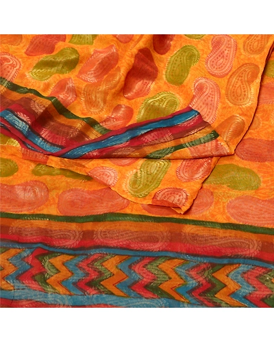 Sanskriti Vintage Sarees Saffron Blend Georgette Woven Printed Sari Craft Fabric, PRG-9652-Saffron-Printed Floral Design-Blend Georgette-7