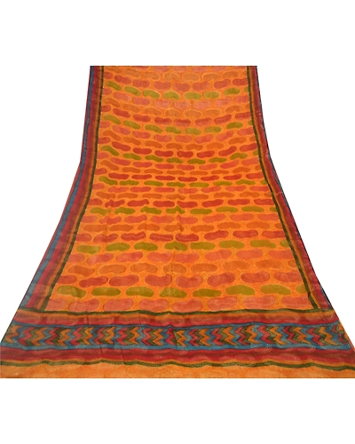 Sanskriti Vintage Sarees Saffron Blend Georgette Woven Printed Sari Craft Fabric, PRG-9652-Saffron-Printed Floral Design-Blend Georgette-8