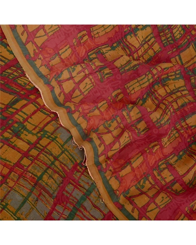 Sanskriti Vintage Indian Sarees Pure Georgette Silk Prined Sari 5Yd Craft Fabric, PRG-9675-Multi-Printed Floral Design-Pure Georgette Silk-1