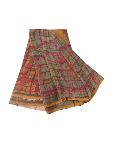 Sanskriti Vintage Indian Sarees Pure Georgette Silk Prined Sari 5Yd Craft Fabric, PRG-9675-Multi-Printed Floral Design-Pure Georgette Silk-2