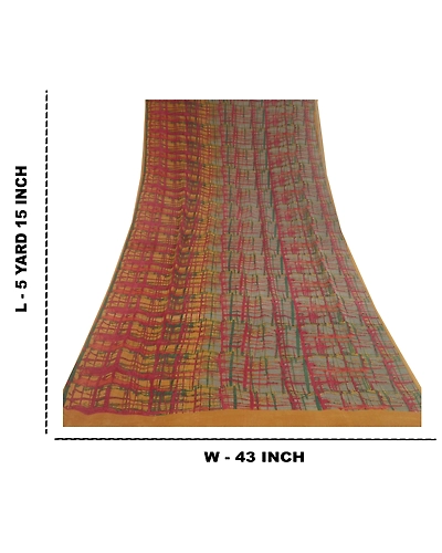 Sanskriti Vintage Indian Sarees Pure Georgette Silk Prined Sari 5Yd Craft Fabric, PRG-9675-Multi-Printed Floral Design-Pure Georgette Silk-3