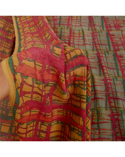 Sanskriti Vintage Indian Sarees Pure Georgette Silk Prined Sari 5Yd Craft Fabric, PRG-9675-Multi-Printed Floral Design-Pure Georgette Silk-4