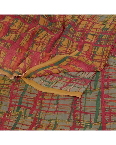 Sanskriti Vintage Indian Sarees Pure Georgette Silk Prined Sari 5Yd Craft Fabric, PRG-9675-Multi-Printed Floral Design-Pure Georgette Silk-7