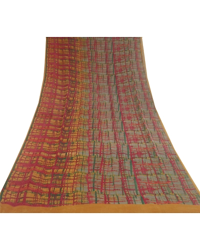 Sanskriti Vintage Indian Sarees Pure Georgette Silk Prined Sari 5Yd Craft Fabric, PRG-9675-Multi-Printed Floral Design-Pure Georgette Silk-8