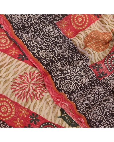 Sanskriti Vintage Black Sarees Blend Georgette Prined Sari Soft 5Yd Craft Fabric, PRG-9679-Black-Printed Floral Design-Blend Georgette-1