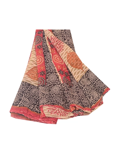 Sanskriti Vintage Black Sarees Blend Georgette Prined Sari Soft 5Yd Craft Fabric, PRG-9679-Black-Printed Floral Design-Blend Georgette-2