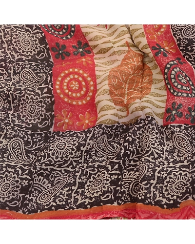Sanskriti Vintage Black Sarees Blend Georgette Prined Sari Soft 5Yd Craft Fabric, PRG-9679-Black-Printed Floral Design-Blend Georgette-6