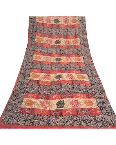 Sanskriti Vintage Black Sarees Blend Georgette Prined Sari Soft 5Yd Craft Fabric, PRG-9679-Black-Printed Floral Design-Blend Georgette-8