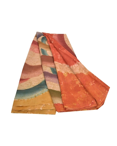 Sanskriti Vintage Peach Sarees Pure Georgette Silk Printed Sari 5Yd Craft Fabric, PRG-9692-Dark Peach-Printed Floral Design-Pure Georgette Silk-2