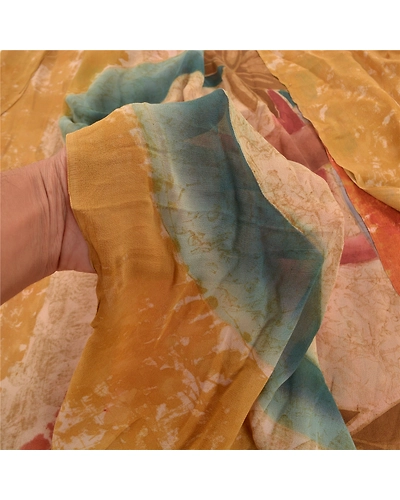 Sanskriti Vintage Peach Sarees Pure Georgette Silk Printed Sari 5Yd Craft Fabric, PRG-9692-Dark Peach-Printed Floral Design-Pure Georgette Silk-4
