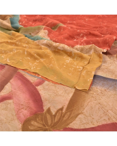 Sanskriti Vintage Peach Sarees Pure Georgette Silk Printed Sari 5Yd Craft Fabric, PRG-9692-Dark Peach-Printed Floral Design-Pure Georgette Silk-7