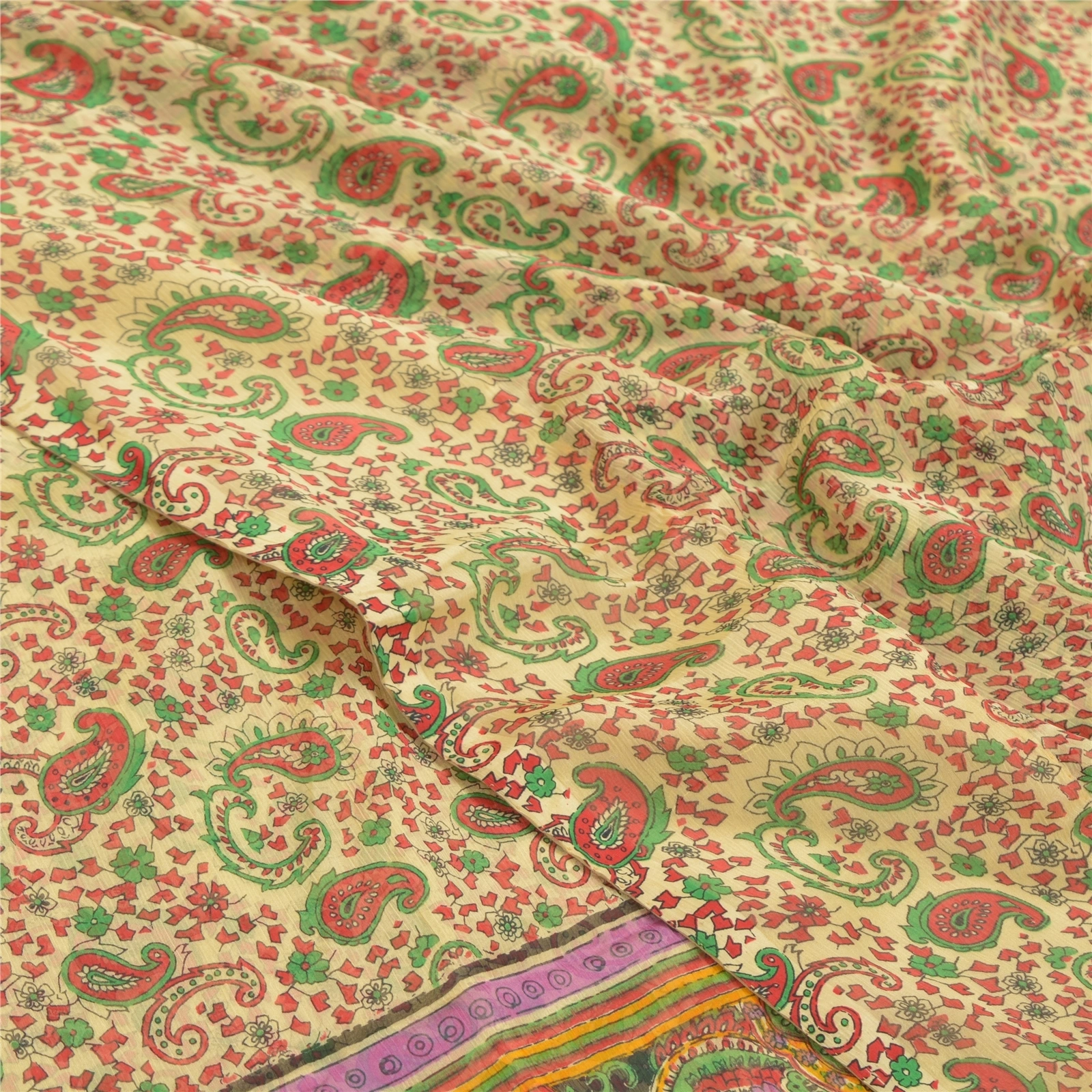 Sanskriti Vintage Red Sarees Chiffon Floral Printed Sari 5Yd Soft Craft Fabric, PRG-9700-Red-Printed Floral Design-Chiffon-1