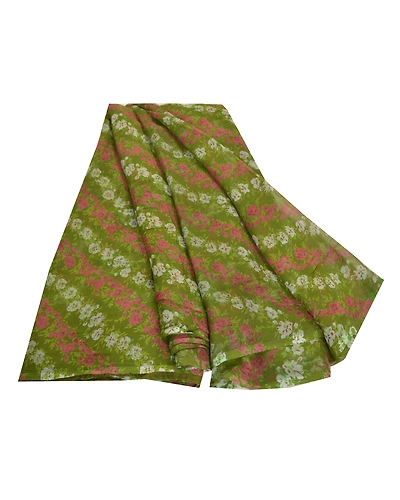 Sanskriti Vintage Green Sarees Pure Chiffon Silk Printed Sari 5Yd Craft Fabric, PRG-9713-Green-Printed Floral Design-Pure Chiffon Silk-2