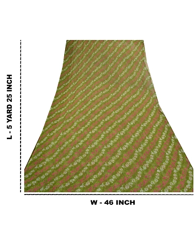 Sanskriti Vintage Green Sarees Pure Chiffon Silk Printed Sari 5Yd Craft Fabric, PRG-9713-Green-Printed Floral Design-Pure Chiffon Silk-3
