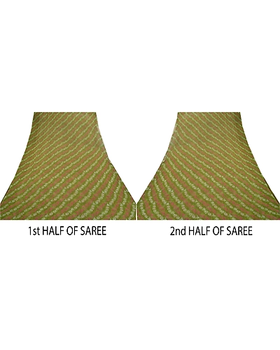 Sanskriti Vintage Green Sarees Pure Chiffon Silk Printed Sari 5Yd Craft Fabric, PRG-9713-Green-Printed Floral Design-Pure Chiffon Silk-5