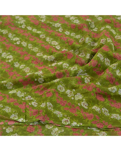 Sanskriti Vintage Green Sarees Pure Chiffon Silk Printed Sari 5Yd Craft Fabric, PRG-9713-Green-Printed Floral Design-Pure Chiffon Silk-6