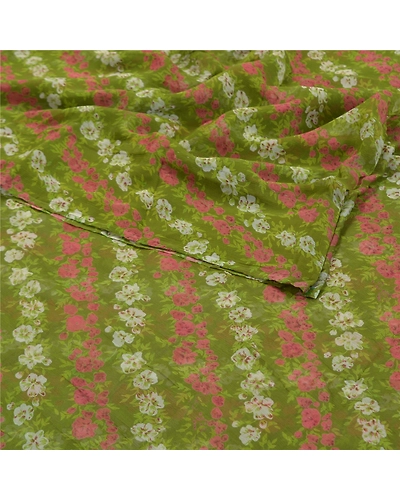 Sanskriti Vintage Green Sarees Pure Chiffon Silk Printed Sari 5Yd Craft Fabric, PRG-9713-Green-Printed Floral Design-Pure Chiffon Silk-7