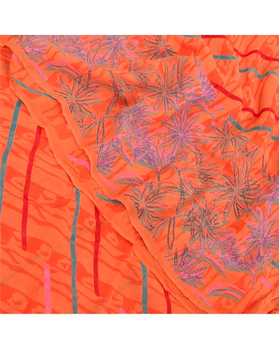 Sanskriti Vintage Orange Sarees Pure Georgette Silk Printed Sari Craft Fabric, PRG-9730-Orange-Printed Floral Design-Pure Georgette Silk-1