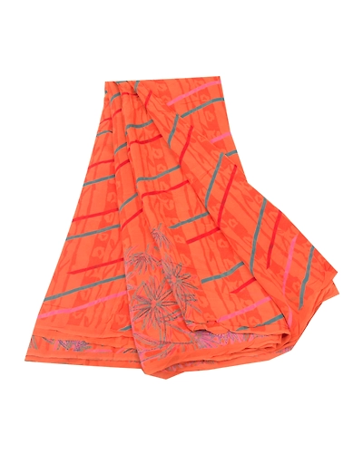 Sanskriti Vintage Orange Sarees Pure Georgette Silk Printed Sari Craft Fabric, PRG-9730-Orange-Printed Floral Design-Pure Georgette Silk-2