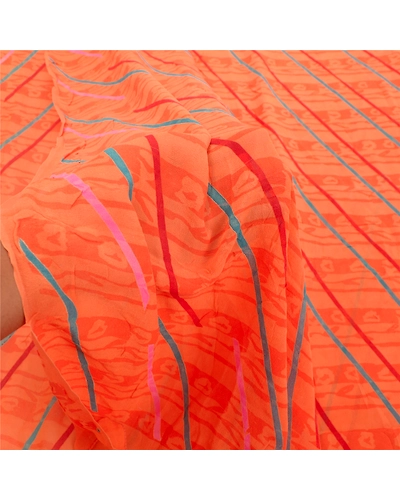 Sanskriti Vintage Orange Sarees Pure Georgette Silk Printed Sari Craft Fabric, PRG-9730-Orange-Printed Floral Design-Pure Georgette Silk-4